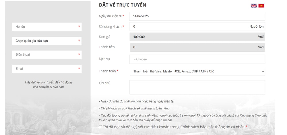 Bạn có thể đặt vé trực tuyến